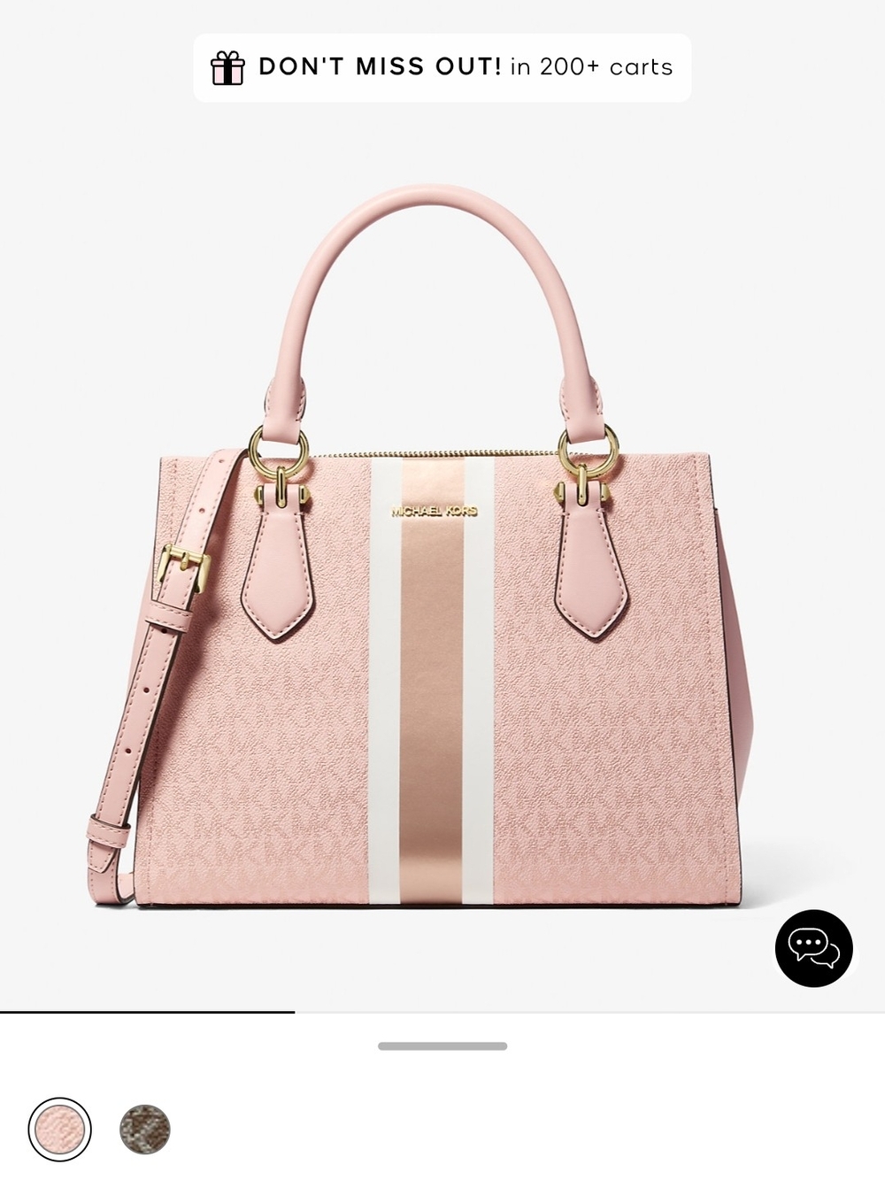 Michael Kors Blush Pink Satchel with White and Rose-Gold Stripe